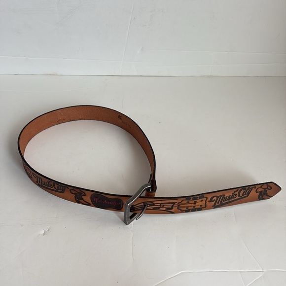 Brown leather Music City Nashville TN belt silver buckle boots cowboy guitar main image 8